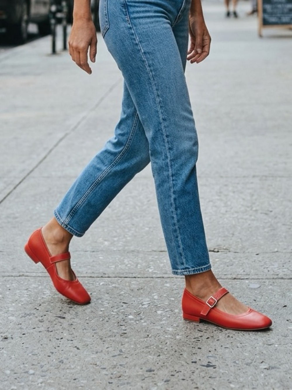 Deep Orange Mary Jane Flats with Adjustable Strap